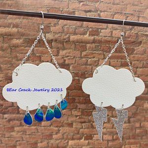 Handmade - Faux Leather Rainy Day Dangle Earrings